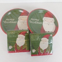 Set of 4 Dinner Plates Beverage Napkins Red Green Santa Christmas Tidings Target - £11.60 GBP
