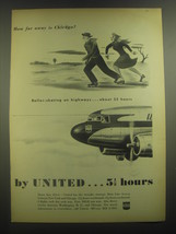 1945 United Air Lines Ad - Cartoon by Richard Taylor - How far away is Chicago - $18.49