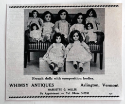 1961 Whimsy Antique Shop French Dolls Advertisement Arlington Vermont DWV10 - $372.61 MXN