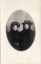 RPPC Two Lovely Women Large Hats and Fur Coats Studio Portrait Postcard W12 - £10.16 GBP
