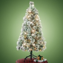 4 Ft LED Lighted Pre-Lit Flocked Branch Tabletop Artificial Christmas Tree Decor - £39.93 GBP