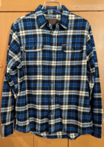 Orvis Flannel Shirt Mens Medium Blue Plaid Shacket Pockets Heavy Lumberjack EUC - £22.74 GBP
