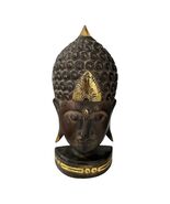 Vintage Early 2000s Hand-Carved Wooden Buddha Head Sculpture – Dark Brown & Gold - €38,94 EUR