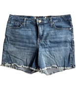 Seven7 Medium Wash Blue Denim Raw Hem Boyfriend Relaxed Jean Shorts Sz 12 - $31.84 CAD