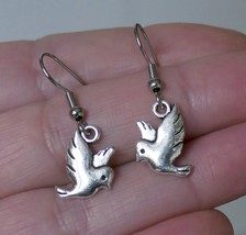 Dove Bird Stainless Steel Hook Earrings with Rubber Backs G053 - £6.35 GBP