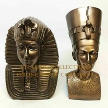 Ebros Egyptian Pharaoh King Tut and Queen Nefertiti Bust Set of Two Figurine - £58.13 GBP