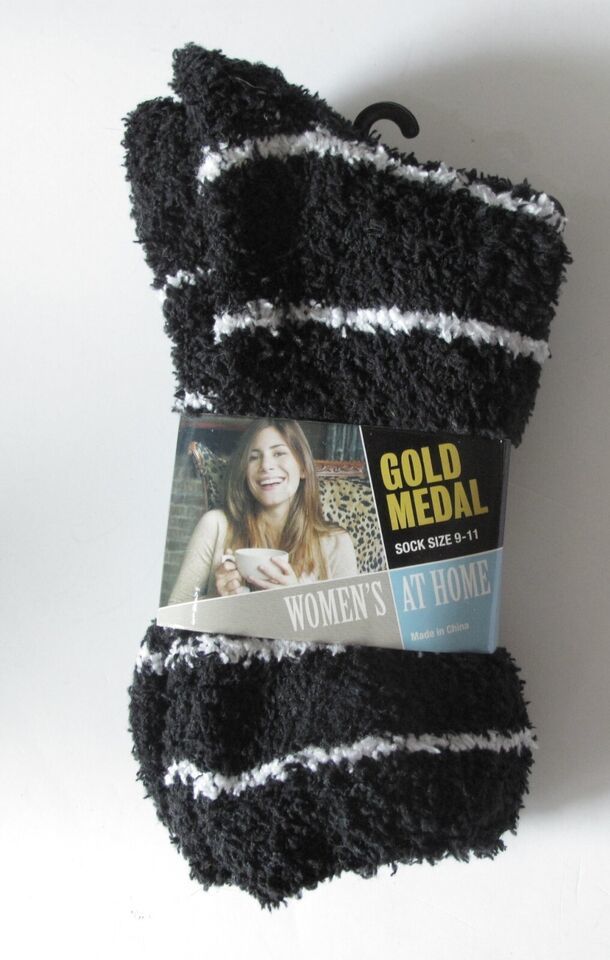 Primary image for Womens Soft Cozy Fuzzy Polyester Socks Size 9-11 Black & White Striped