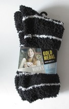 Womens Soft Cozy Fuzzy Polyester Socks Size 9-11 Black &amp; White Striped - £3.63 GBP