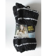 Womens Soft Cozy Fuzzy Polyester Socks Size 9-11 Black &amp; White Striped - £3.59 GBP