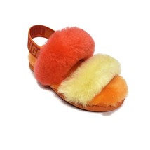 UGG Oh Yea Slide Slippers Size 6 Age 2-3 Lamb Fur Red Orange Toddler 111... - $52.04