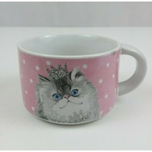 Pier1 Imports Stoneware Pink Polka Dot Cat Kitten Coffee Cup Mug 2.5&quot; Tall - $9.89