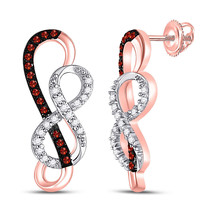 10kt Rose Gold Round Red Color Enhanced Diamond Infinity Earrings 1/6 Ctw - £236.20 GBP