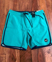 New Hollister Men Green Lace Up Tie Beach Prep Logo Contrast Boardwalk Shorts 36 - £23.59 GBP