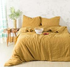 Washed Cotton Duvet Cover in Mustard Yellow Boho Duvet with Button Rever... - £54.17 GBP+