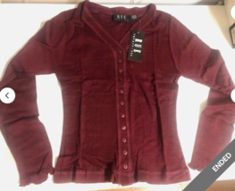 RUE 21 Women&#39;s V-Neck Long Sleeve Button Top 100% Cotton Shirt Sz L Burg... - £13.32 GBP