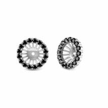 14K WG 3.00CT 7MM Black Diamond Halo Solitaire Bridal Jackets Stud Earrings - $373.07