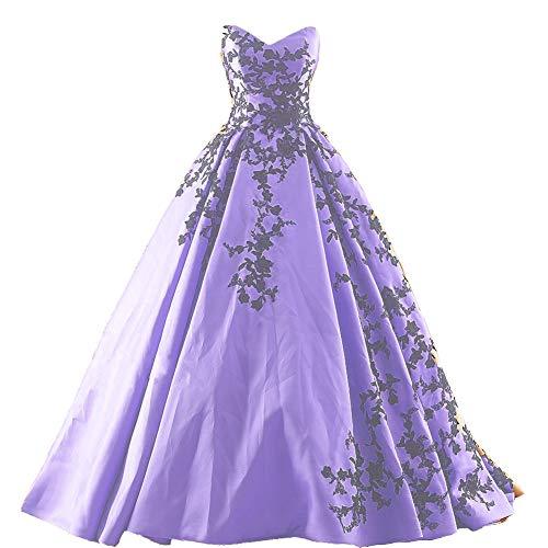 Beaded Gothic Black Lace Long Ball Gown Satin Prom Evening Dress Lavender US 8