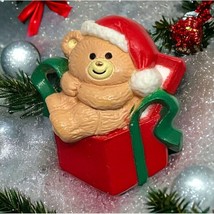 Russ Christmas Brooch Vintage Pin Teddy Bear Santa Hat Gift Plastic - £6.23 GBP