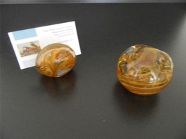 Glass Eye Studio Desk Set Business Card &amp; Pen Holder Amber Color - £36.56 GBP