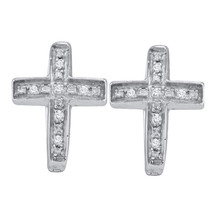 Sterling Silver Womens Round Diamond Cross Faith Huggie Hoop Earrings 1/20 Cttw - $39.00