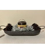 New Rustic tray with winter wreath and pinecones and jar Candle - Center... - $67.33 CAD