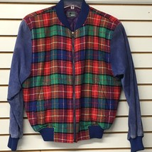 Liz Claiborne LizWear Red Plaid / Blue Suede Jacket Women&#39;s Size S Bombe... - $18.48