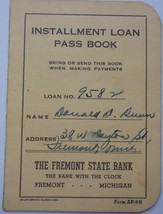 Vintage The Fremont State Bank Installment Loan Pass Book Fremont MI 1956 - $1.99