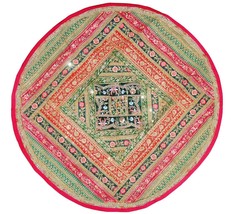 Round Pink Tapestry Embroidered Boho Home Decor sari beaded table cloth ... - £35.22 GBP