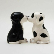 Ebros Ceramic Black &amp; White Mutt Puppy Dogs Kissing Salt And Pepper Shakers Set - £13.30 GBP