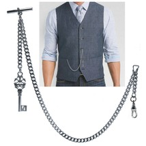 Albert Chain Silver Color Pocket Watch Chain for Men Vintage Key Fob T Bar AC136 - £13.54 GBP