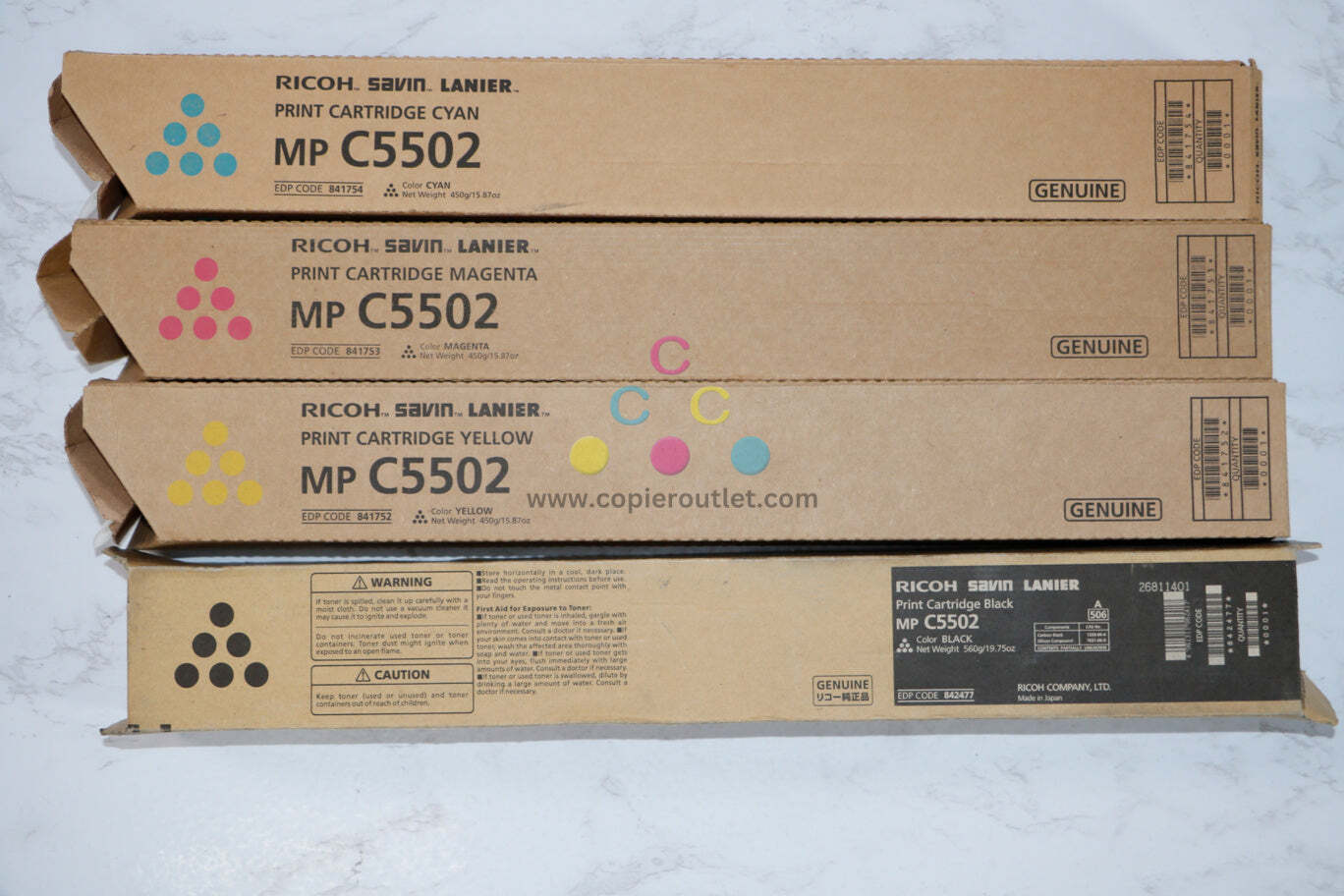 New OEM Ricoh MPC5502,C5502A,C4502,4502A CMYK Toner Set 841752,53,54,842477 - $232.65