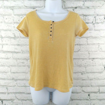 American Eagle Top Womens XXS Yellow Waffle Knit Short Sleeve Henley T Shirt - £12.57 GBP