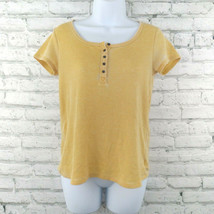 American Eagle Top Womens XXS Yellow Waffle Knit Short Sleeve Henley T Shirt - £12.76 GBP