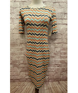 LuLaRoe Womens JULIA Dress Orange Blue Chevron Knee Length Casual  Size ... - £25.64 GBP