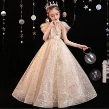 Seuqin Tulle Girl Dress For Wedding  Party Formal Ball Gown Kids   Long Evening  - £102.78 GBP