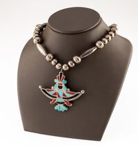 Zuni Sterling Silver Inlay Knifewing Kachina Necklace By H. Esalio - €742,14 EUR