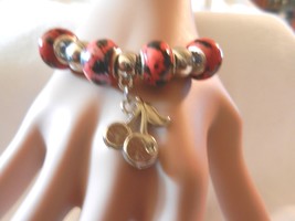 NEW !!!   Charming Dangle  Cherries Cherry Charm Beads Chain Bangle Bracelet  - £3.95 GBP