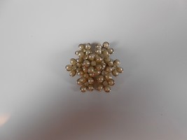 Coro Gold Tone Flower Cluster Brooch with Faux Pearl Petals Rhinestone C... - $14.00