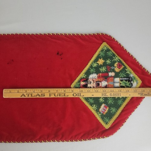 Nutcracker Table Runner Piping Needlepoint Tassel Red Velvet Gold Cord 18"x75" Item image 4