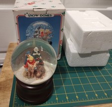 Glass Snow Domes Christmas Snow Globe - Kids Moose Bear Rabbit Wood Base - £18.94 GBP
