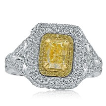 GIA Certified 3.02Ct Yellow Radiant Diamond Engagement Ring 18k Gold - £6,508.50 GBP