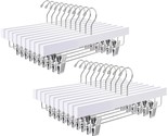 24 Pack White Wooden Pants Hangers With Clips, Wood Skirt Hangers Trouse... - £51.95 GBP