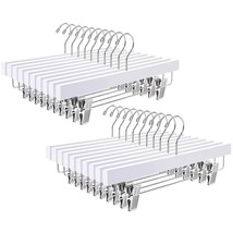 24 Pack White Wooden Pants Hangers With Clips, Wood Skirt Hangers Trouse... - £51.14 GBP