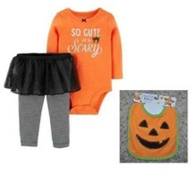 Girls Halloween Set Bodysuit, Pants &amp; Bib 2 Pc So Cute It&#39;s Scary -size ... - $17.82