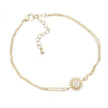 Cubic Zirconia Brass Metal Celestial Sun Charm Accented Double Layered B... - $277.31 MXN