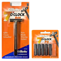 Gillette 7 O&#39;Clock Trac II Razor Handle Clean Shaving With 5 Cartridges - $14.33