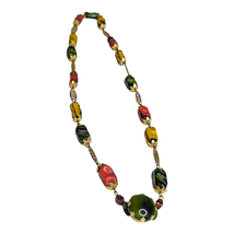 Vintage Western Germany Pressed Multi Colored Beaded Gold Tone 22in Necklace  - $17.81