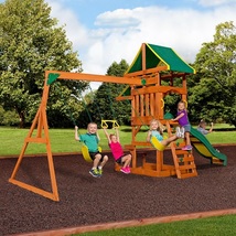 Swing Set Cedar Wood Playset  Backyard Outdoor Garden Kids Entertainment Slide image 5