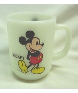 Anchor Hocking Walt Disney MICKEY MOUSE 4&quot; WHITE MILK GLASS CUP MUG Pepsi - $27.16 CAD