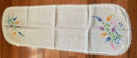 Vintage Emboidery Flower Linen Table Runner #20w - $15.21